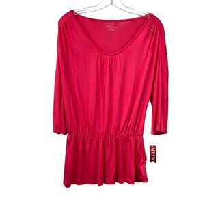 Merona Women’s Scoop Neck 3/4 Sleeve Pullover Top Pink Peplum Small New